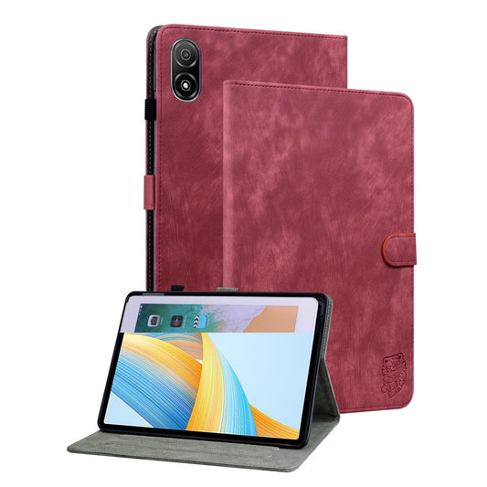 For Honor Pad V8 Pro Tablet Case PU Leather Tiger Pattern Stand Folio Protective Cover with Card Holder - Red