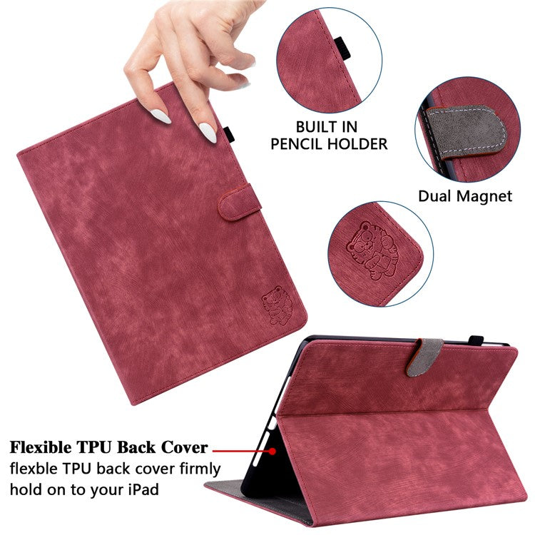 For Honor Pad V8 Pro Tablet Case PU Leather Tiger Pattern Stand Folio Protective Cover with Card Holder - Red