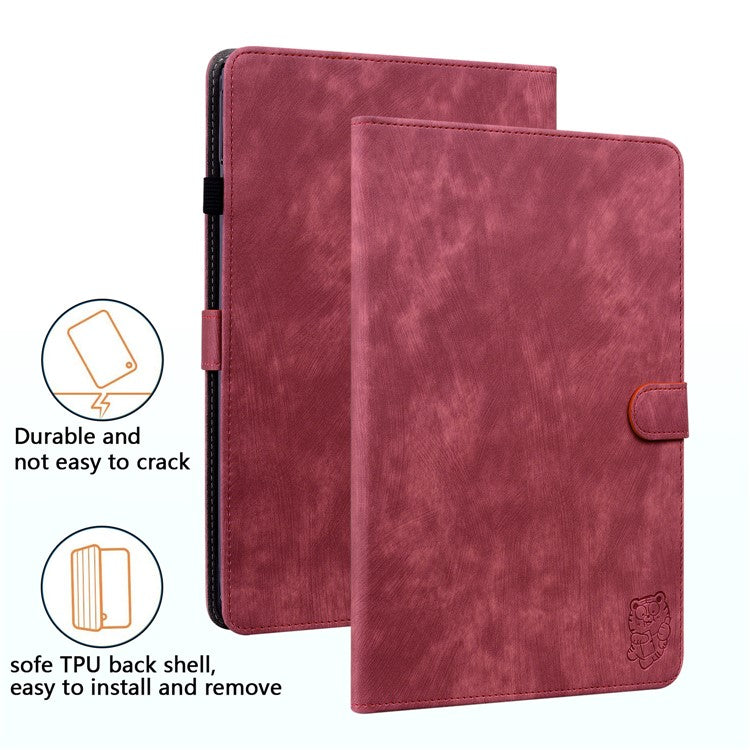 For Honor Pad V8 Pro Tablet Case PU Leather Tiger Pattern Stand Folio Protective Cover with Card Holder - Red