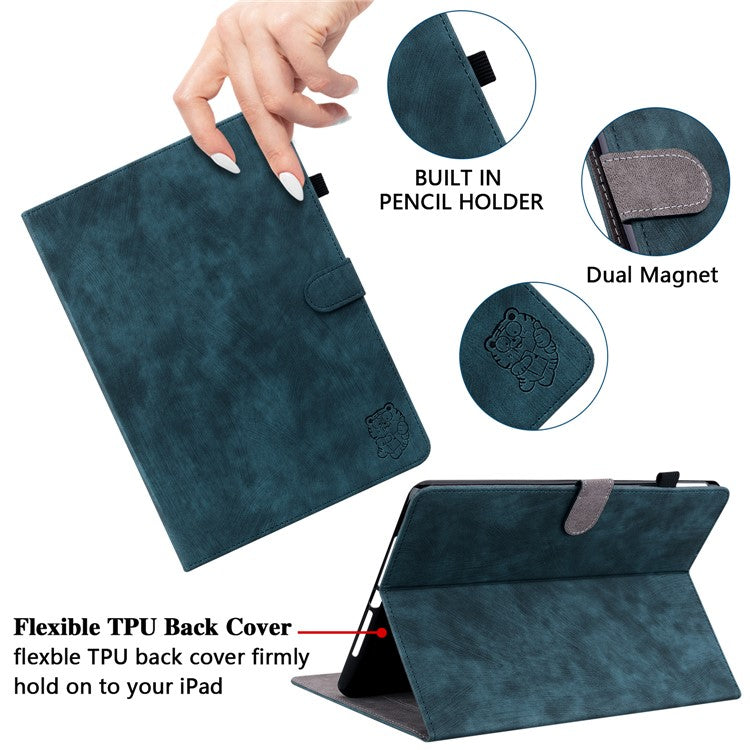 For Honor Pad V8 Pro Tablet Case PU Leather Tiger Pattern Stand Folio Protective Cover with Card Holder - Dark Blue