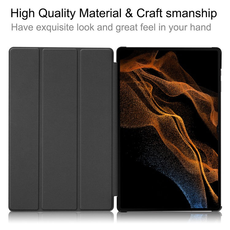 For Samsung Galaxy Tab S8 Ultra Tri-fold Stand Tablet Case Auto Wake / Sleep Leather Tablet Cover - Grey