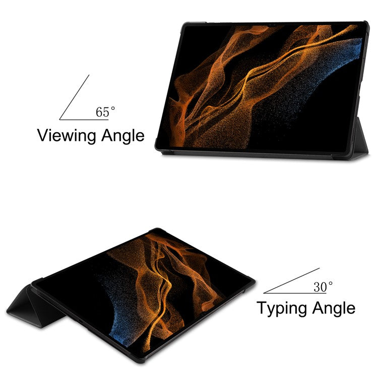 For Samsung Galaxy Tab S8 Ultra Tri-fold Stand Tablet Case Auto Wake / Sleep Leather Tablet Cover - Grey
