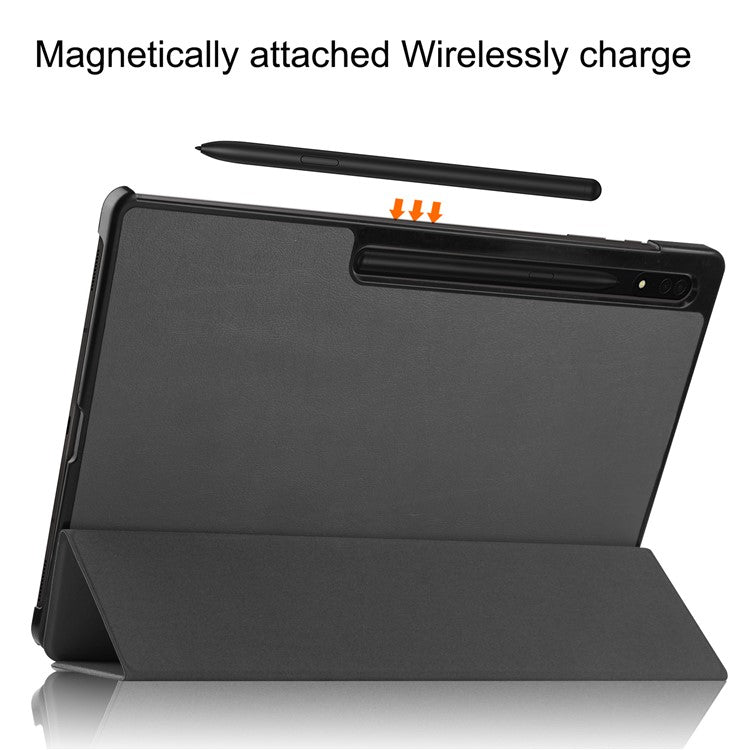 For Samsung Galaxy Tab S8 Ultra Tri-fold Stand Tablet Case Auto Wake / Sleep Leather Tablet Cover - Grey