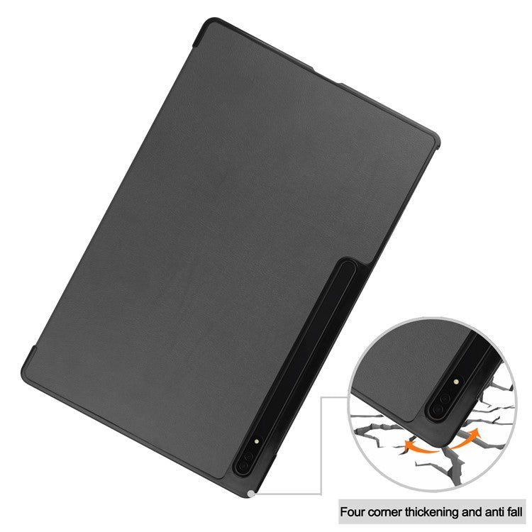 For Samsung Galaxy Tab S8 Ultra Tri-fold Stand Tablet Case Auto Wake / Sleep Leather Tablet Cover - Grey