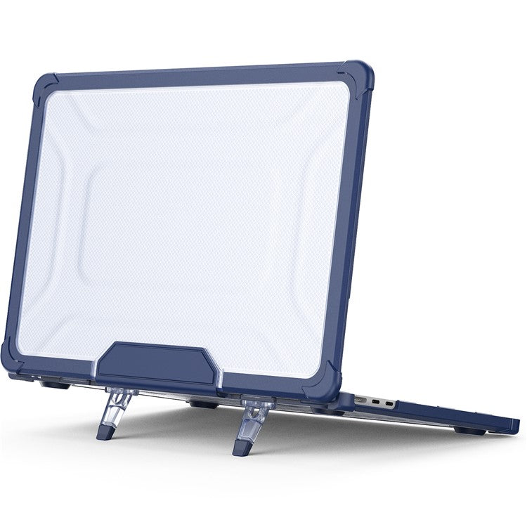 For MacBook Air 13 inch (2025) / (2024) / (2022) M2 A2681 Laptop Case PC + TPU Kickstand Heat Dissipation Cover - Navy Blue