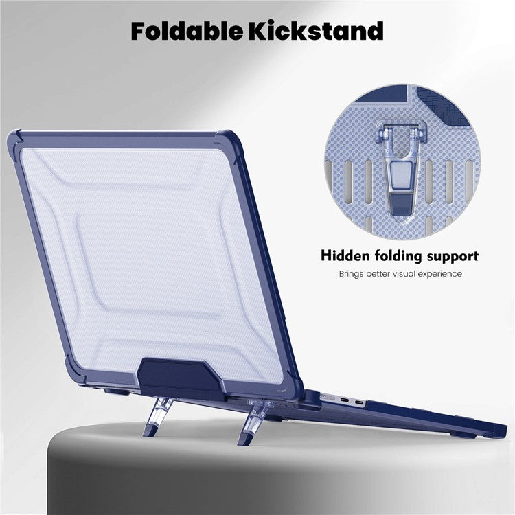 For MacBook Air 13 inch (2025) / (2024) / (2022) M2 A2681 Laptop Case PC + TPU Kickstand Heat Dissipation Cover - Navy Blue