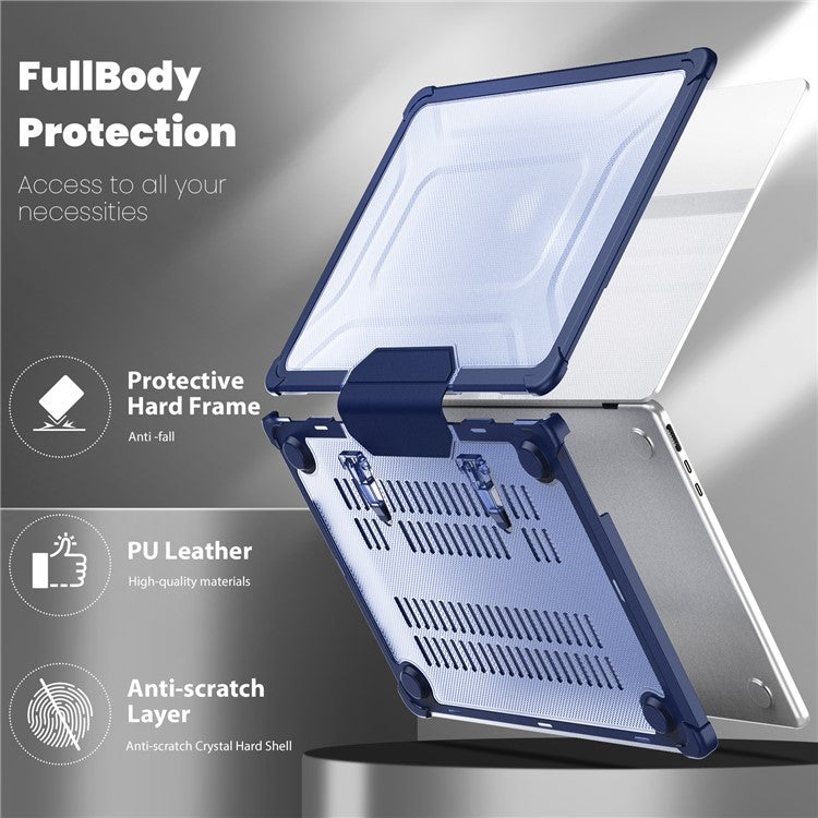 For MacBook Air 13 inch (2025) / (2024) / (2022) M2 A2681 Laptop Case PC + TPU Kickstand Heat Dissipation Cover - Navy Blue