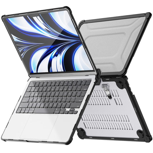 For MacBook Air 13 inch (2025) / (2024) / (2022) M2 A2681 Laptop Case PC + TPU Kickstand Heat Dissipation Cover - Black