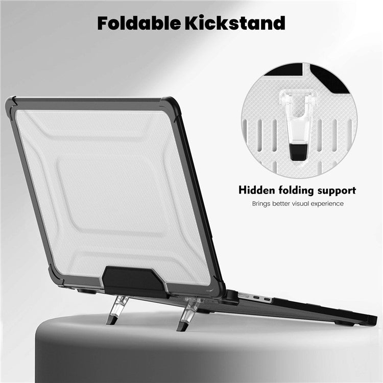 For MacBook Air 13 inch (2025) / (2024) / (2022) M2 A2681 Laptop Case PC + TPU Kickstand Heat Dissipation Cover - Black