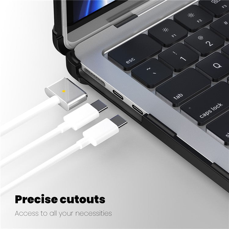 For MacBook Air 13 inch (2025) / (2024) / (2022) M2 A2681 Laptop Case PC + TPU Kickstand Heat Dissipation Cover - Black