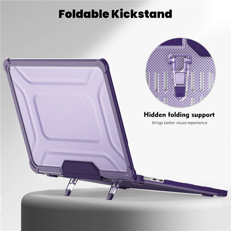 For MacBook Air 13 inch (2025) / (2024) / (2022) M2 A2681 Laptop Case PC + TPU Kickstand Heat Dissipation Cover - Purple