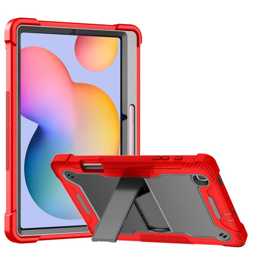 For Samsung Galaxy Tab S6 Lite (2024) / S6 Lite (2022) / S6 Lite (2020) Silicone + PC Tablet Case Kickstand Protection Cover - Red+Black