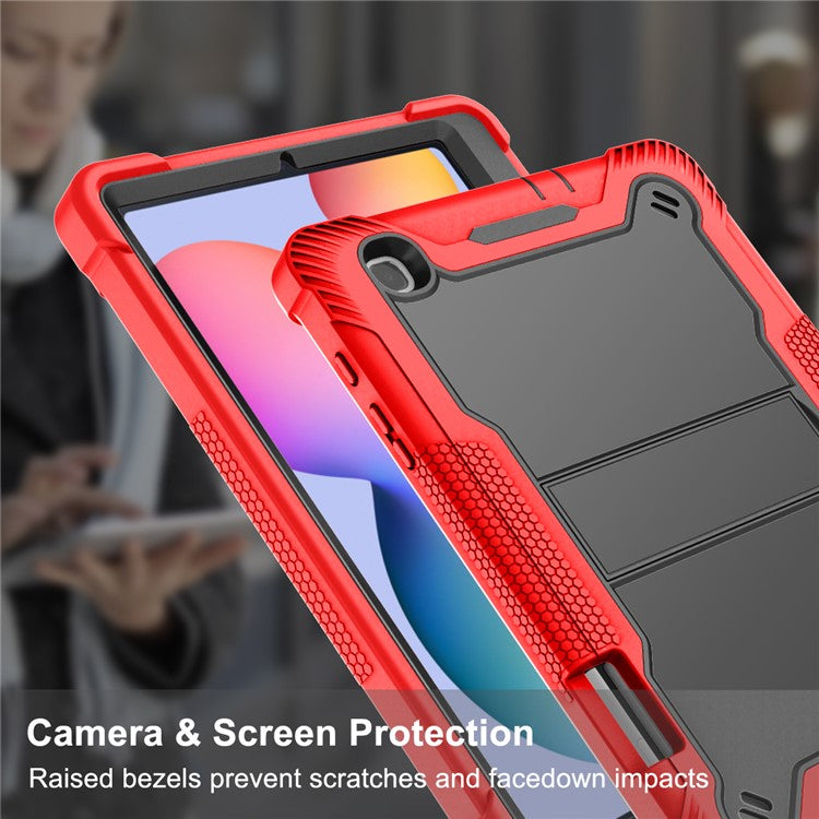 For Samsung Galaxy Tab S6 Lite (2024) / S6 Lite (2022) / S6 Lite (2020) Silicone + PC Tablet Case Kickstand Protection Cover - Red+Black