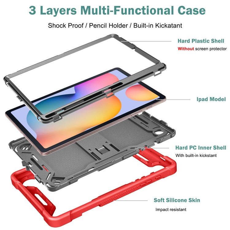 For Samsung Galaxy Tab S6 Lite (2024) / S6 Lite (2022) / S6 Lite (2020) Silicone + PC Tablet Case Kickstand Protection Cover - Red+Black