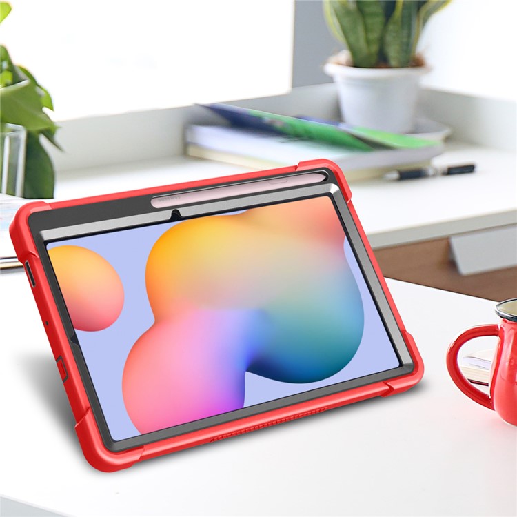 For Samsung Galaxy Tab S6 Lite (2024) / S6 Lite (2022) / S6 Lite (2020) Silicone + PC Tablet Case Kickstand Protection Cover - Red+Black
