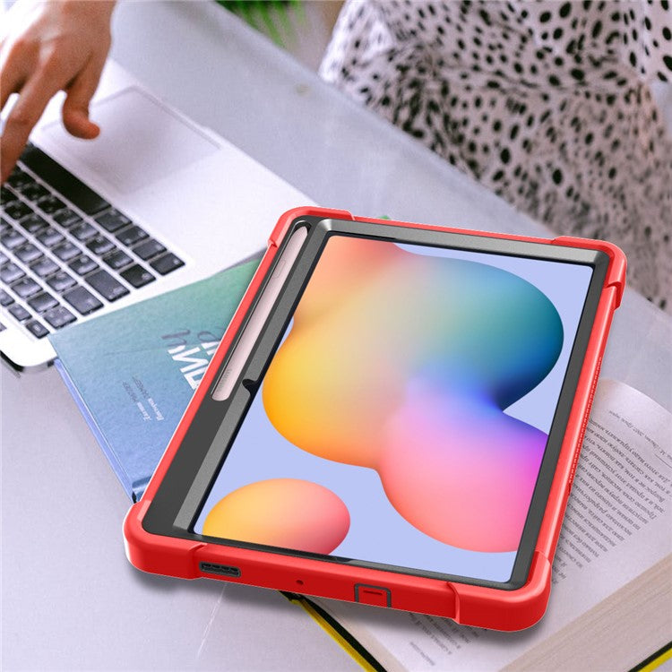 For Samsung Galaxy Tab S6 Lite (2024) / S6 Lite (2022) / S6 Lite (2020) Silicone + PC Tablet Case Kickstand Protection Cover - Red+Black