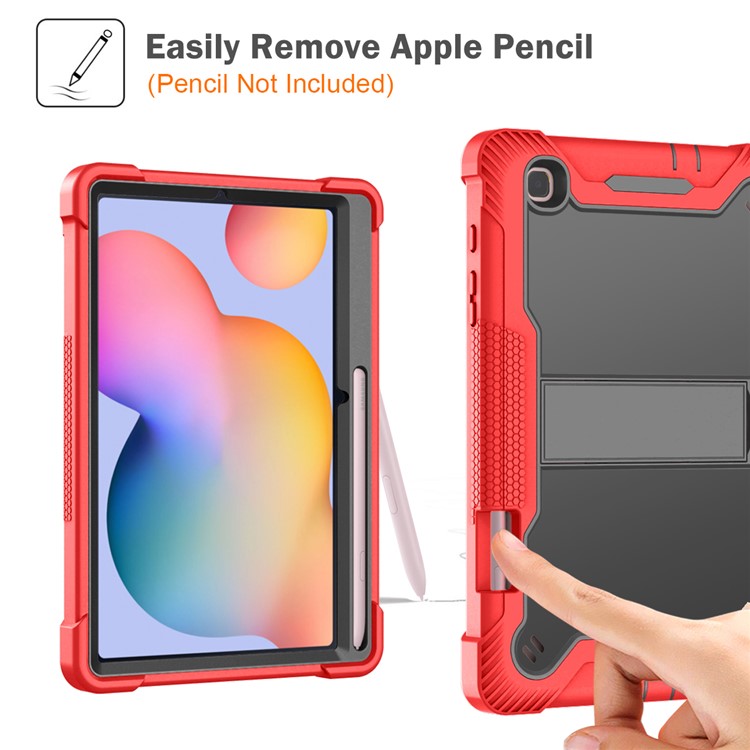 For Samsung Galaxy Tab S6 Lite (2024) / S6 Lite (2022) / S6 Lite (2020) Silicone + PC Tablet Case Kickstand Protection Cover - Red+Black