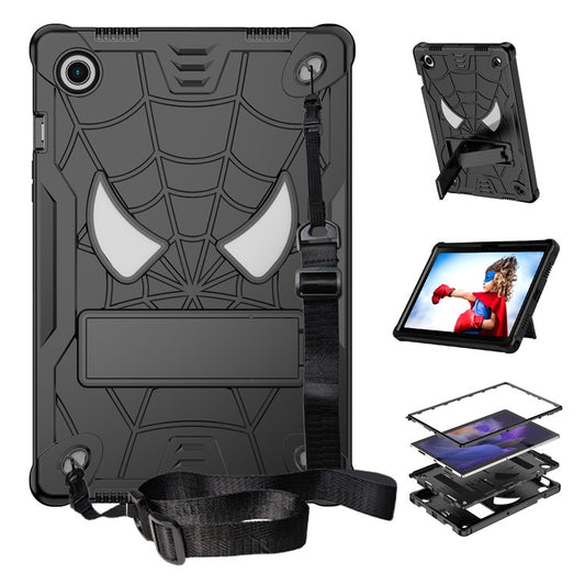 Kickstand Case for Samsung Galaxy Tab A8 10.5 (2021) x200 / Tab A8 10.5 (2022) Shockproof Tablet Cover Spider Style PC Silicone Shell - Black+Black