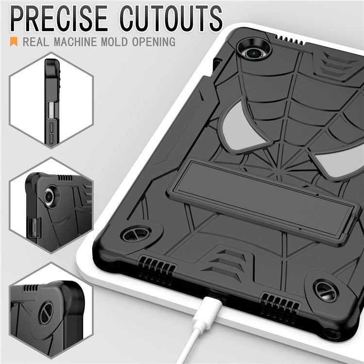 Kickstand Case for Samsung Galaxy Tab A8 10.5 (2021) x200 / Tab A8 10.5 (2022) Shockproof Tablet Cover Spider Style PC Silicone Shell - Black+Black