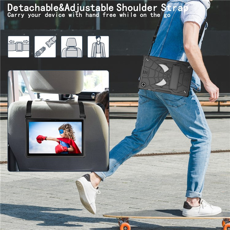 Kickstand Case for Samsung Galaxy Tab A8 10.5 (2021) x200 / Tab A8 10.5 (2022) Shockproof Tablet Cover Spider Style PC Silicone Shell - Black+Black