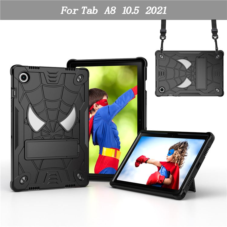 Kickstand Case for Samsung Galaxy Tab A8 10.5 (2021) x200 / Tab A8 10.5 (2022) Shockproof Tablet Cover Spider Style PC Silicone Shell - Black+Black