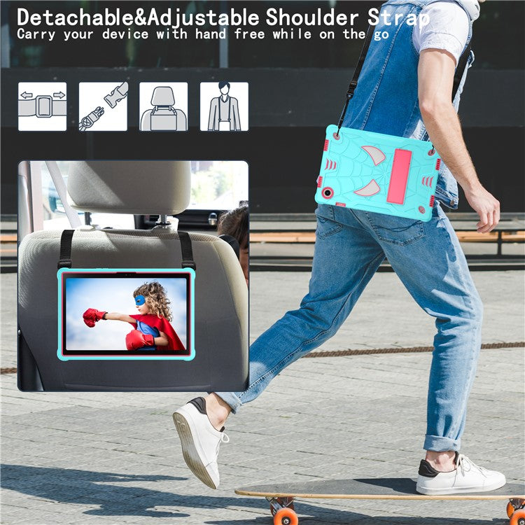 Kickstand Case for Samsung Galaxy Tab A8 10.5 (2021) x200 / Tab A8 10.5 (2022) Shockproof Tablet Cover Spider Style PC Silicone Shell - Mint Green+Rose