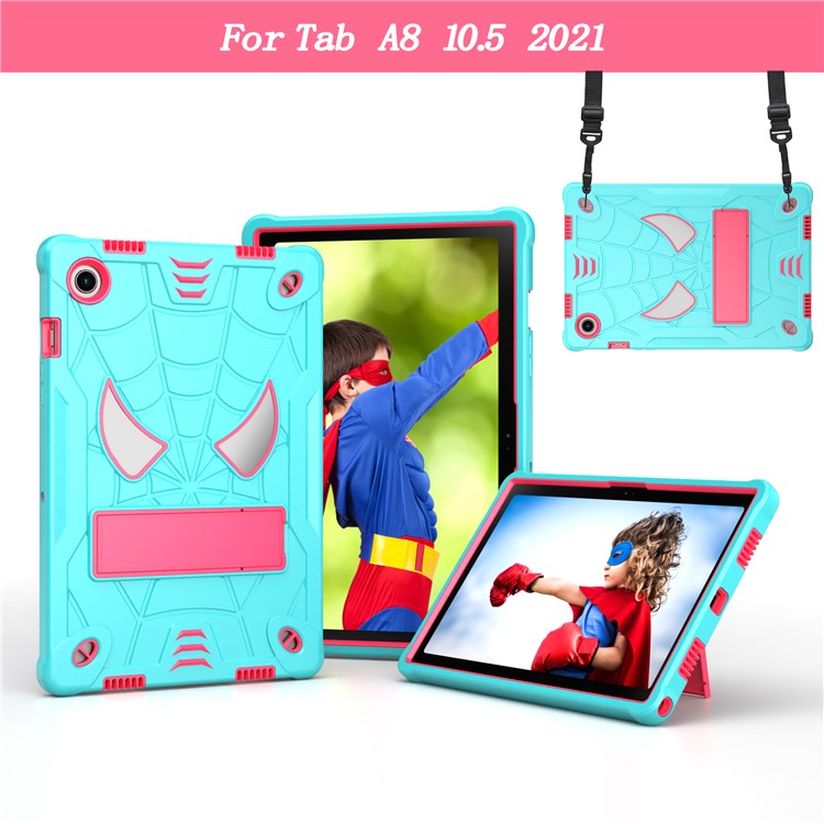 Kickstand Case for Samsung Galaxy Tab A8 10.5 (2021) x200 / Tab A8 10.5 (2022) Shockproof Tablet Cover Spider Style PC Silicone Shell - Mint Green+Rose