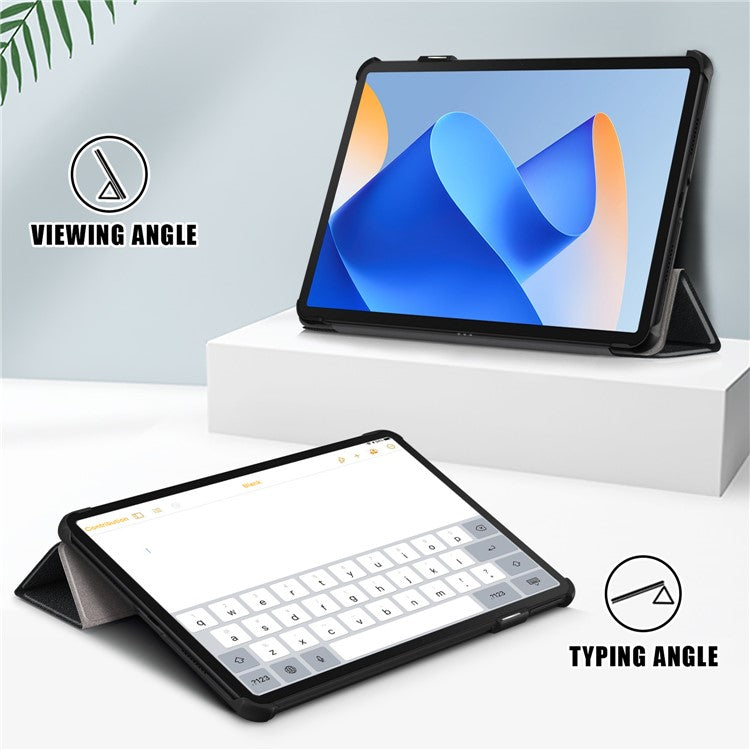 For Huawei MatePad 11 (2023) Tri-fold Stand Tablet Case PU Leather Tablet Cover with Auto Wake / Sleep - Black