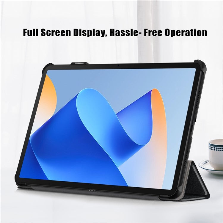For Huawei MatePad 11 (2023) Tri-fold Stand Tablet Case PU Leather Tablet Cover with Auto Wake / Sleep - Black