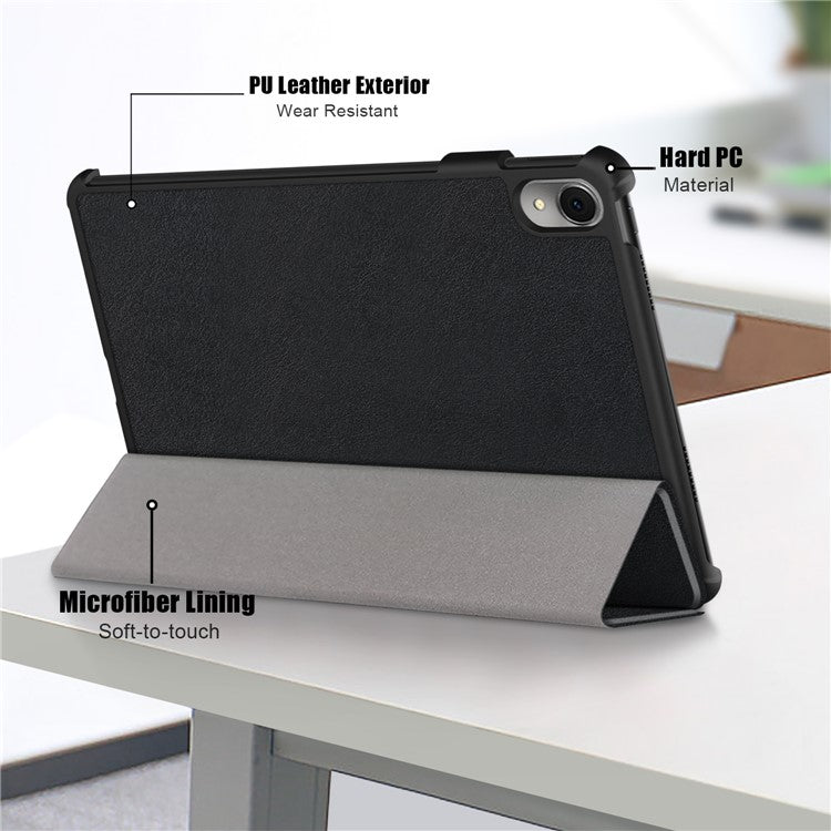 For Huawei MatePad 11 (2023) Tri-fold Stand Tablet Case PU Leather Tablet Cover with Auto Wake / Sleep - Black