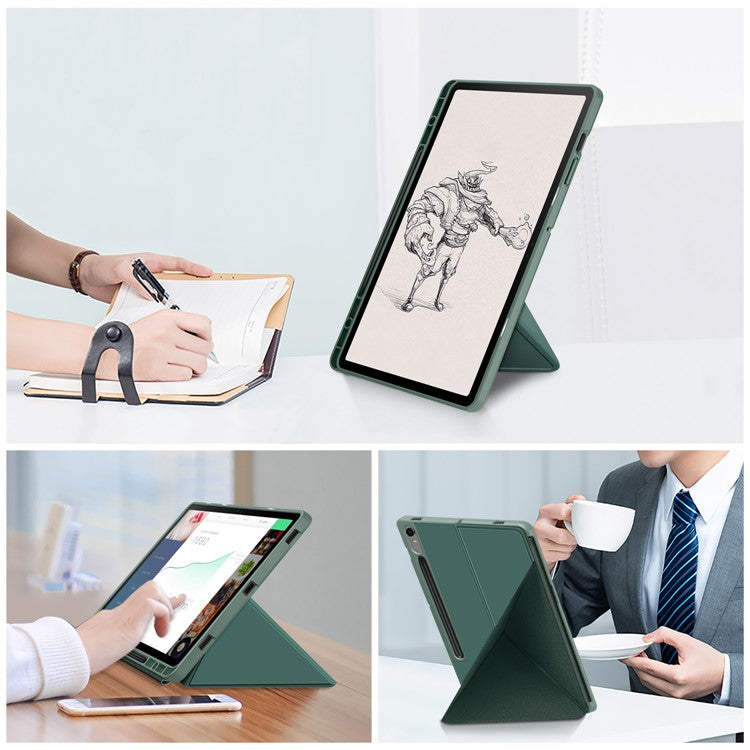 Tablet Case for Samsung Galaxy Tab S9 SM-X710, SM-X716B, SM-X718U PU Leather Origami Stand Protective Cover - Blackish Green