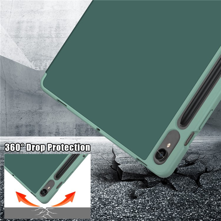 Tablet Case for Samsung Galaxy Tab S9 SM-X710, SM-X716B, SM-X718U PU Leather Origami Stand Protective Cover - Blackish Green