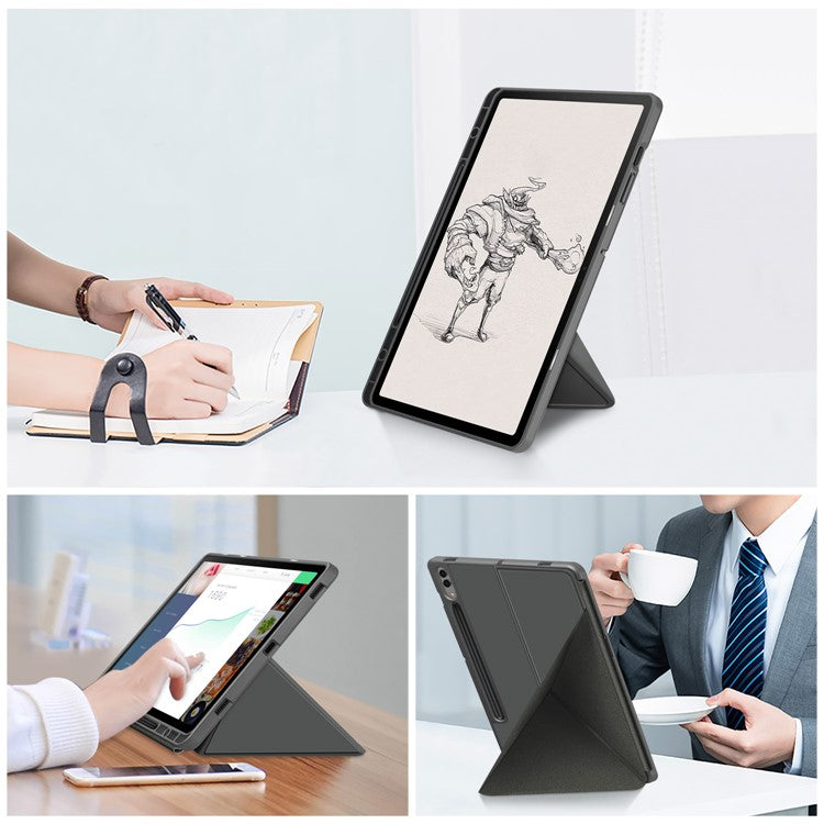 Origami Stand Case for Samsung Galaxy Tab S10+ Wi-Fi SM-X820 SM-X826B / Tab S9+ SM-X810 (Wi-Fi), SM-X816B (5G Global), SM-X818U (5G US) PU Leather Smart Tablet Cover - Grey