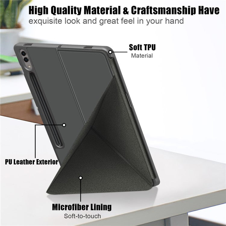 Origami Stand Case for Samsung Galaxy Tab S10+ Wi-Fi SM-X820 SM-X826B / Tab S9+ SM-X810 (Wi-Fi), SM-X816B (5G Global), SM-X818U (5G US) PU Leather Smart Tablet Cover - Grey