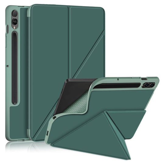 Origami Stand Case for Samsung Galaxy Tab S10+ Wi-Fi SM-X820 SM-X826B / Tab S9+ SM-X810 (Wi-Fi), SM-X816B (5G Global), SM-X818U (5G US) PU Leather Smart Tablet Cover - Blackish Green