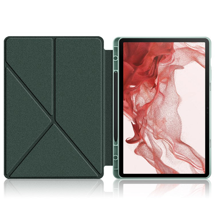 Origami Stand Case for Samsung Galaxy Tab S10+ Wi-Fi SM-X820 SM-X826B / Tab S9+ SM-X810 (Wi-Fi), SM-X816B (5G Global), SM-X818U (5G US) PU Leather Smart Tablet Cover - Blackish Green