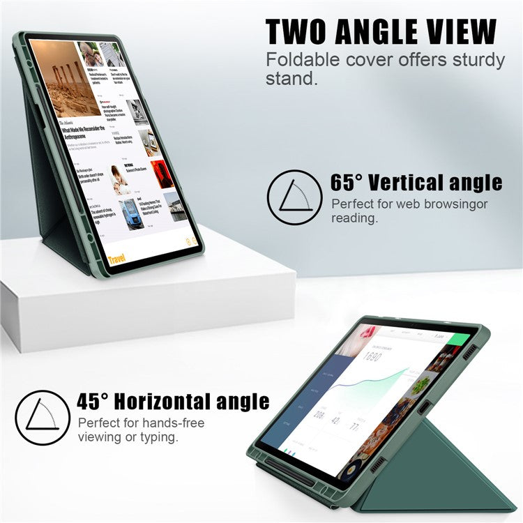 Origami Stand Case for Samsung Galaxy Tab S10+ Wi-Fi SM-X820 SM-X826B / Tab S9+ SM-X810 (Wi-Fi), SM-X816B (5G Global), SM-X818U (5G US) PU Leather Smart Tablet Cover - Blackish Green