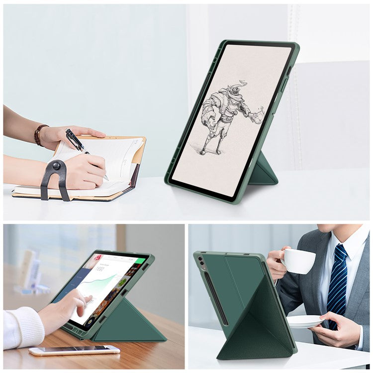 Origami Stand Case for Samsung Galaxy Tab S10+ Wi-Fi SM-X820 SM-X826B / Tab S9+ SM-X810 (Wi-Fi), SM-X816B (5G Global), SM-X818U (5G US) PU Leather Smart Tablet Cover - Blackish Green