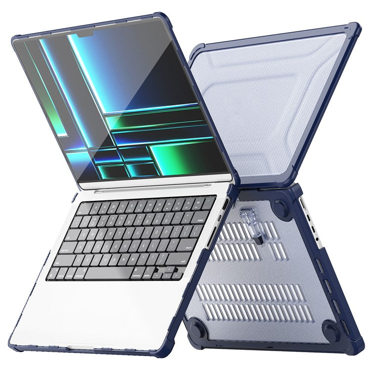 For MacBook Pro 14 inch (2024) (2021) / (2023) (A2442 M1 Pro  /  M1 Max / A2779) Heat Dissipation Hard PC+TPU Laptop Case with Kickstand - Navy Blue