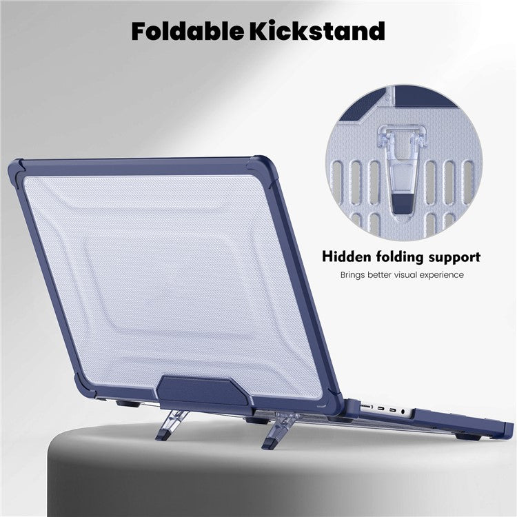 For MacBook Pro 14 inch (2024) (2021) / (2023) (A2442 M1 Pro  /  M1 Max / A2779) Heat Dissipation Hard PC+TPU Laptop Case with Kickstand - Navy Blue