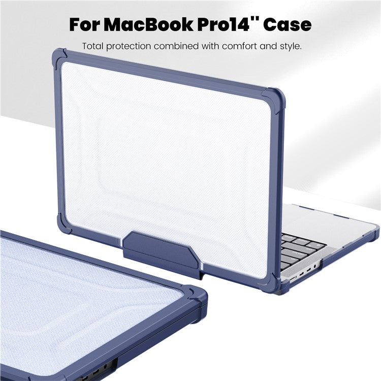 For MacBook Pro 14 inch (2024) (2021) / (2023) (A2442 M1 Pro  /  M1 Max / A2779) Heat Dissipation Hard PC+TPU Laptop Case with Kickstand - Navy Blue