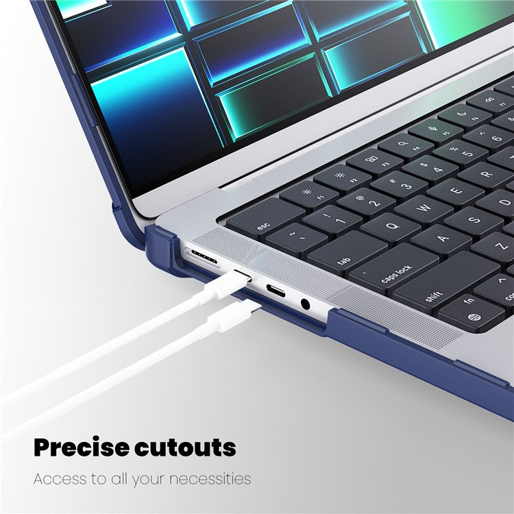 For MacBook Pro 14 inch (2024) (2021) / (2023) (A2442 M1 Pro  /  M1 Max / A2779) Heat Dissipation Hard PC+TPU Laptop Case with Kickstand - Navy Blue