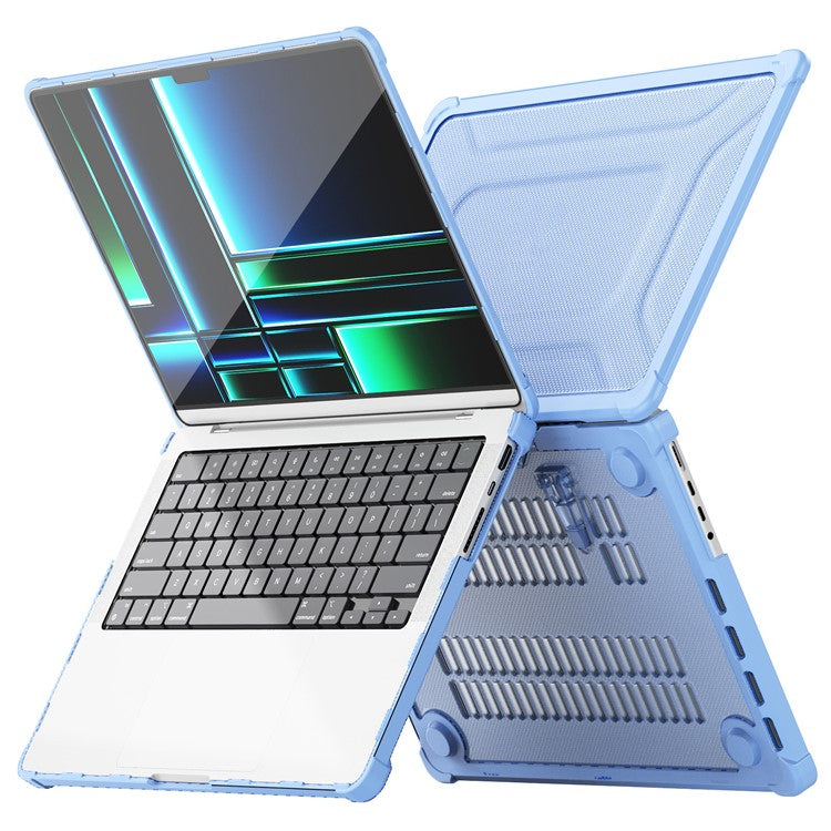For MacBook Pro 14 inch (2024) (2021) / (2023) (A2442 M1 Pro  /  M1 Max / A2779) Heat Dissipation Hard PC+TPU Laptop Case with Kickstand - Baby Blue