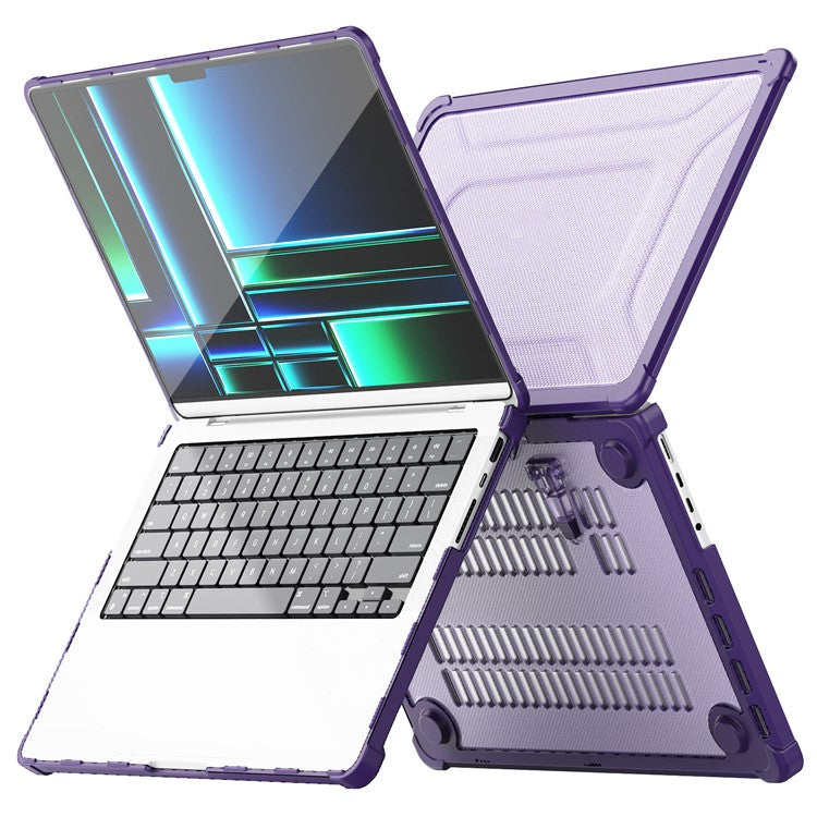 For MacBook Pro 14 inch (2024) (2021) / (2023) (A2442 M1 Pro  /  M1 Max / A2779) Heat Dissipation Hard PC+TPU Laptop Case with Kickstand - Purple