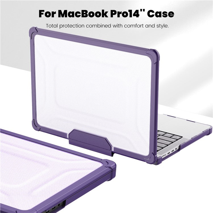 For MacBook Pro 14 inch (2024) (2021) / (2023) (A2442 M1 Pro  /  M1 Max / A2779) Heat Dissipation Hard PC+TPU Laptop Case with Kickstand - Purple