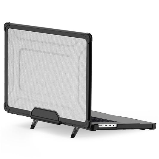 For MacBook Pro 16 inch (2024) (2023) (2021) (A2485 M1 Pro / M1 Max / A2780) Anti-Slip Laptop Case Heat Dissipation PC+TPU Kickstand Cover - Black