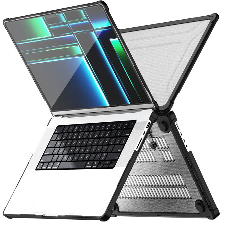 For MacBook Pro 16 inch (2024) (2023) (2021) (A2485 M1 Pro / M1 Max / A2780) Anti-Slip Laptop Case Heat Dissipation PC+TPU Kickstand Cover - Black