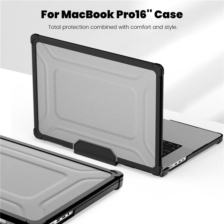 For MacBook Pro 16 inch (2024) (2023) (2021) (A2485 M1 Pro / M1 Max / A2780) Anti-Slip Laptop Case Heat Dissipation PC+TPU Kickstand Cover - Black