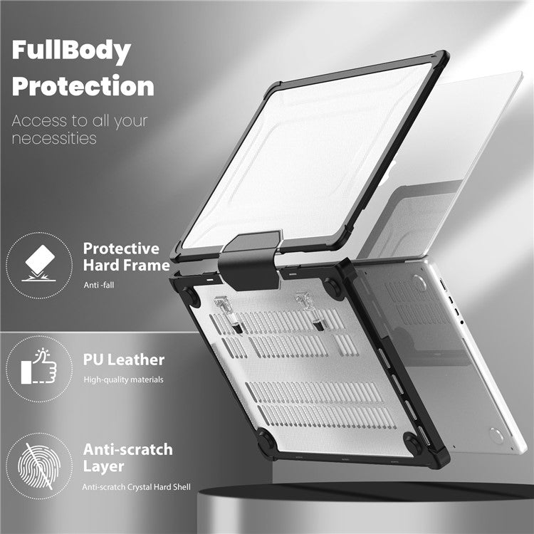For MacBook Pro 16 inch (2024) (2023) (2021) (A2485 M1 Pro / M1 Max / A2780) Anti-Slip Laptop Case Heat Dissipation PC+TPU Kickstand Cover - Black
