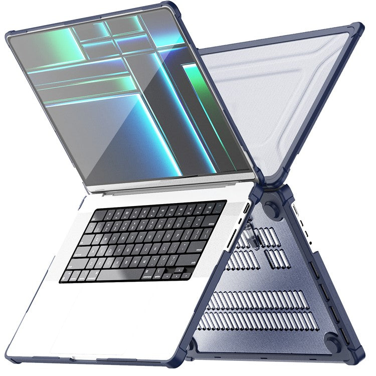 For MacBook Pro 16 inch (2024) (2023) (2021)(A2485 M1 Pro / M1 Max / A2780) Anti-Slip Laptop Case Heat Dissipation PC+TPU Kickstand Cover - Navy Blue